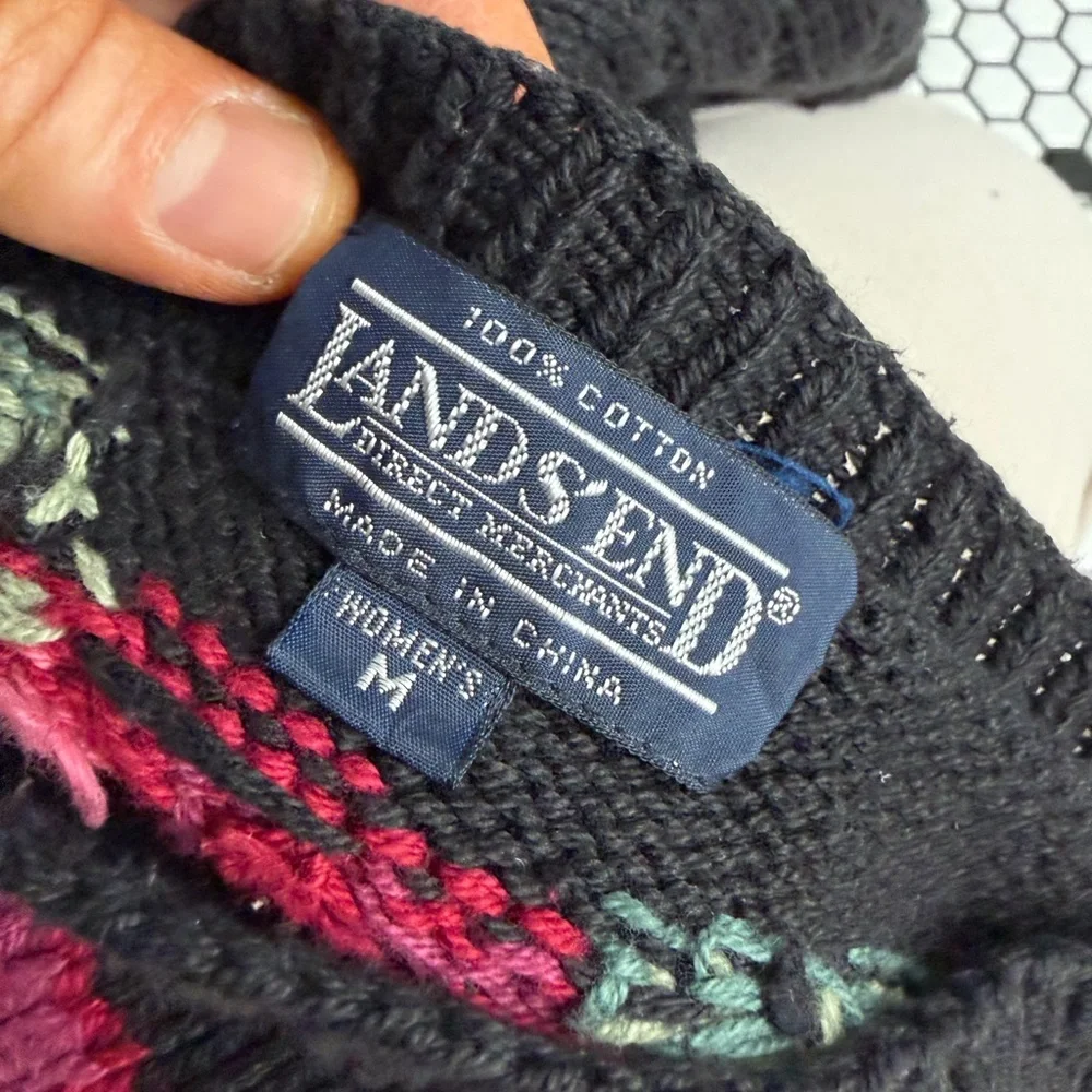 Lands end Floral Black Sweater size medium